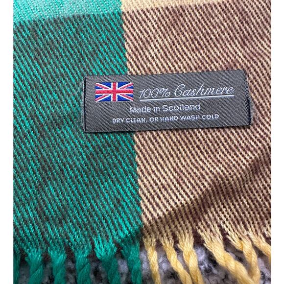 100% Cashmere Checked Scarf Fringe Detailing Made in Scotland 72" x 12" - Picture 2 of 4